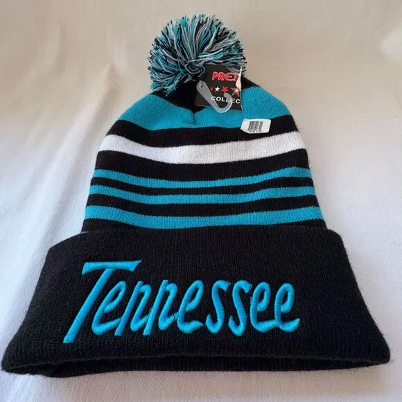 Tennessee Embroidered Ribbed Knit Cuffed Striped‎ Winter Stocking Cap Hat New - Picture 2 of 4